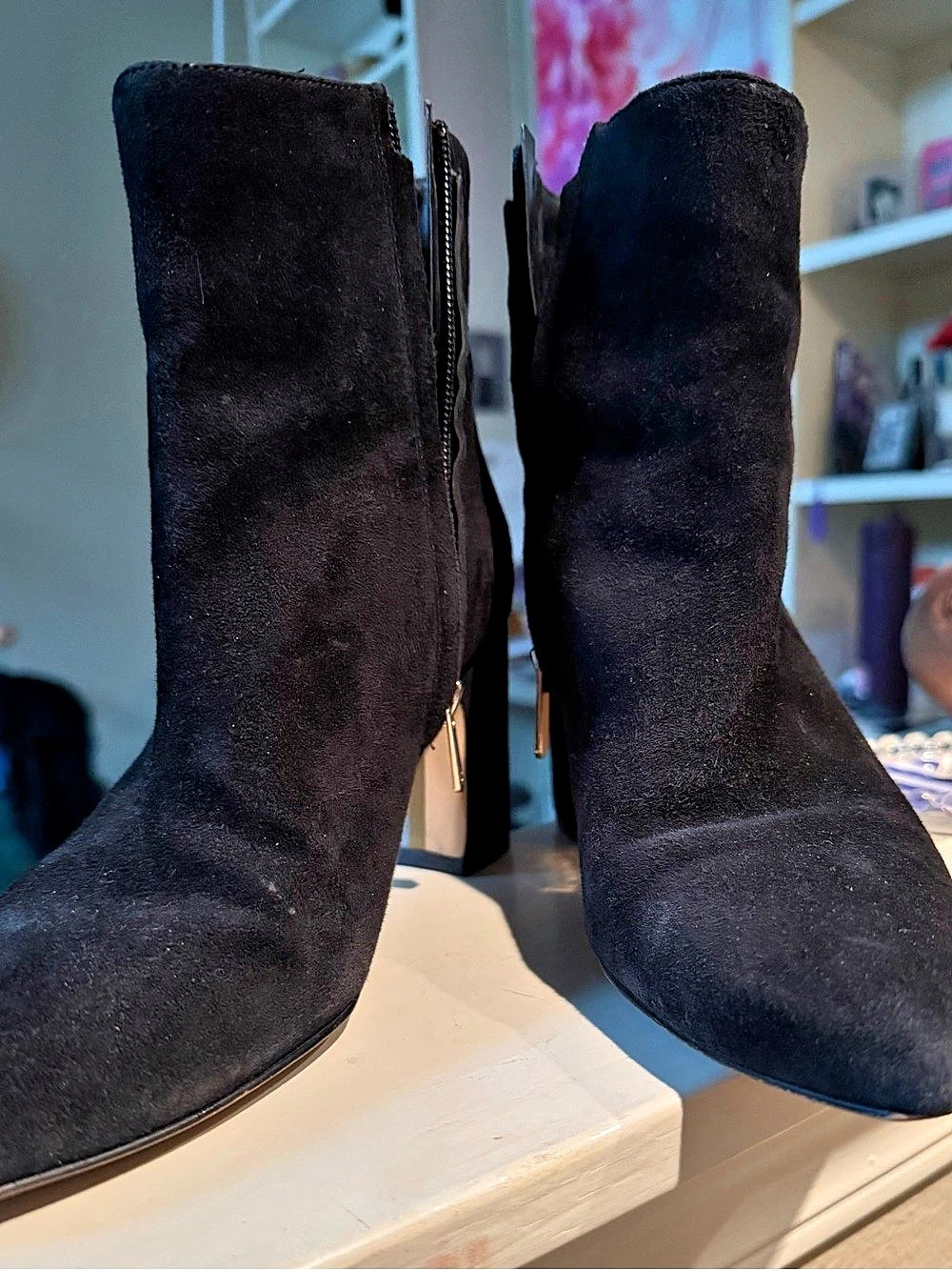 Sam Edelman Black suede Zip Heeled Booties size 7 1/2